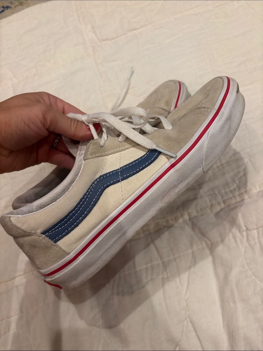 Vans Kids Beige Suede Sneakers with Blue Side Stripe